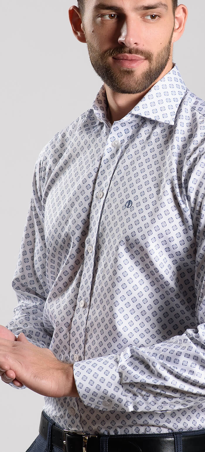 White Slim Fit Shirt with Pattern