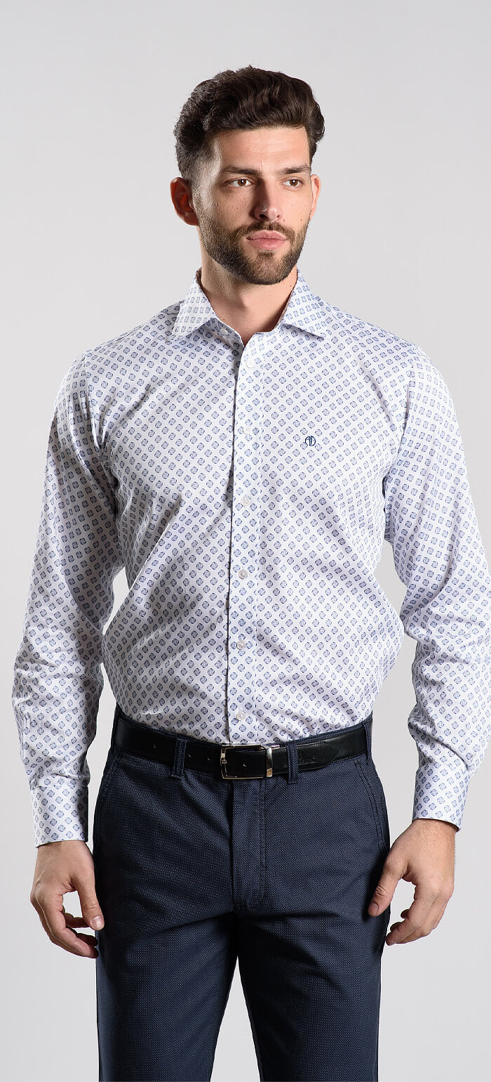 White Slim Fit Shirt with Pattern