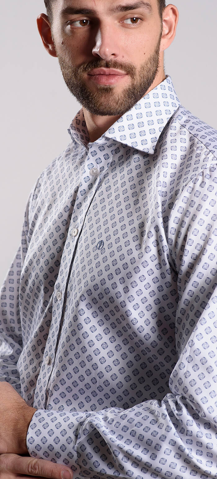 White Slim Fit Shirt with Pattern