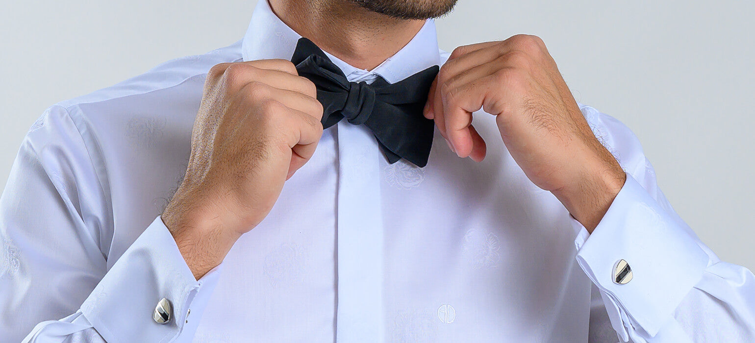 White Slim Fit Dress Shirt with Rose Pattern