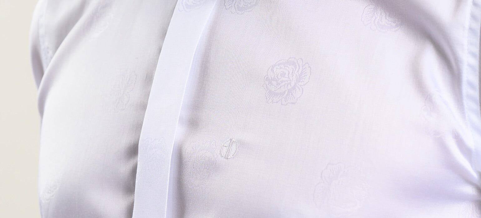 White Slim Fit Dress Shirt with Rose Pattern