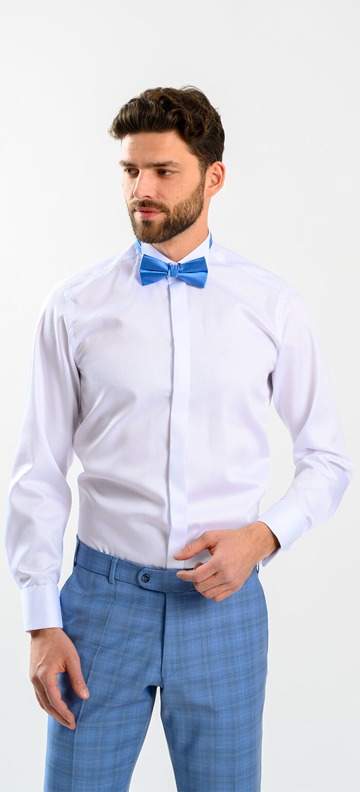 White tuxedo Extra Slim Fit shirt with a subtle check pattern