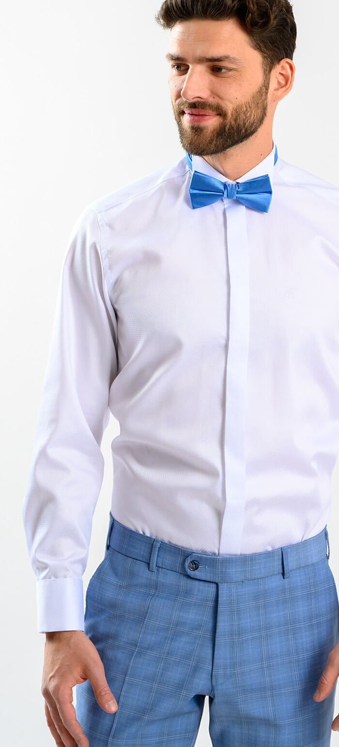 White tuxedo Extra Slim Fit shirt with a subtle check pattern