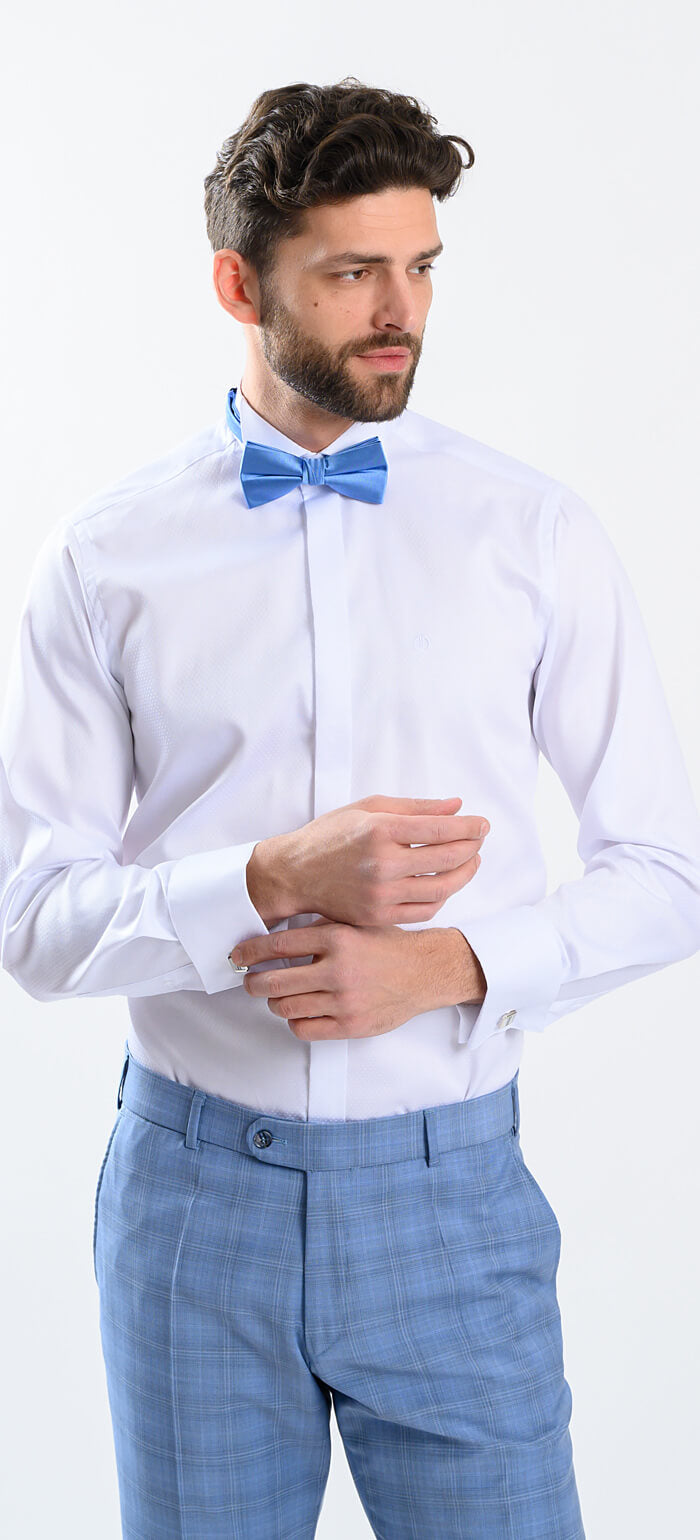 White tuxedo Extra Slim Fit shirt with a subtle check pattern