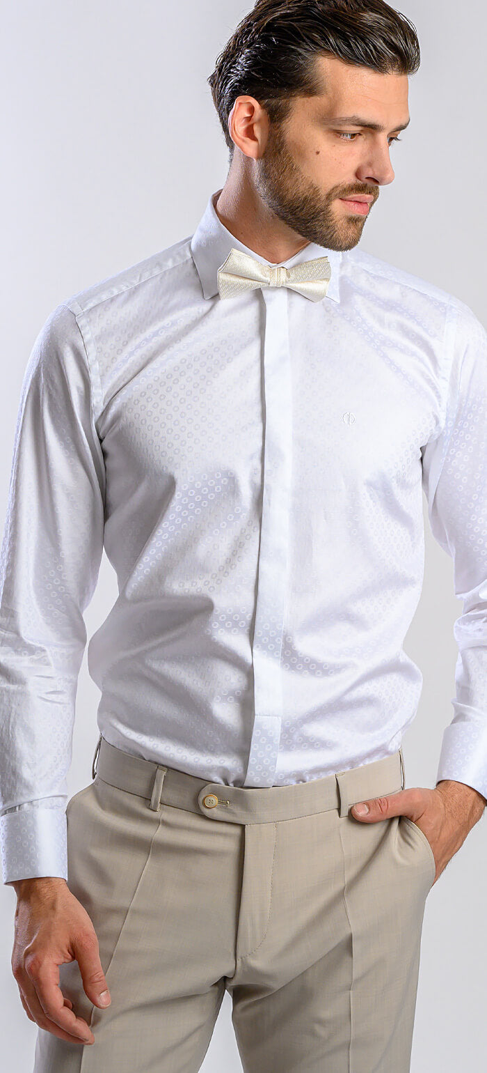 White formal Extra Slim Fit shirt with a subtle pattern