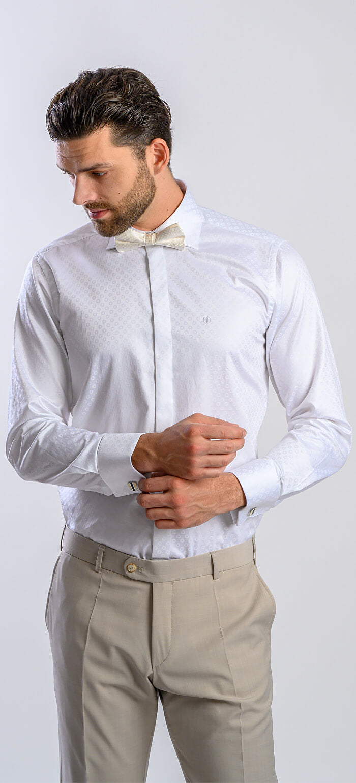 White formal Extra Slim Fit shirt with a subtle pattern
