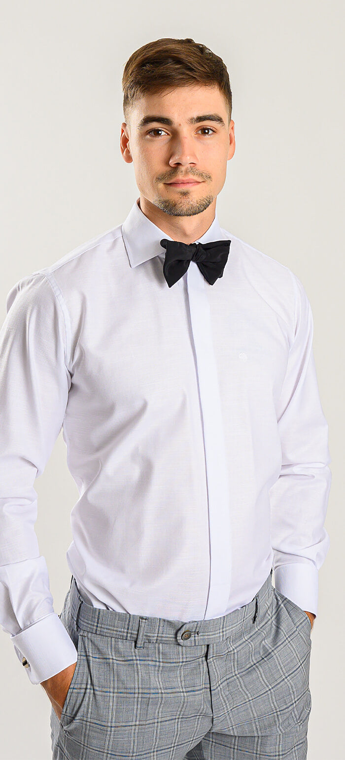 White Slim Fit Formal Shirt with Fine Structure