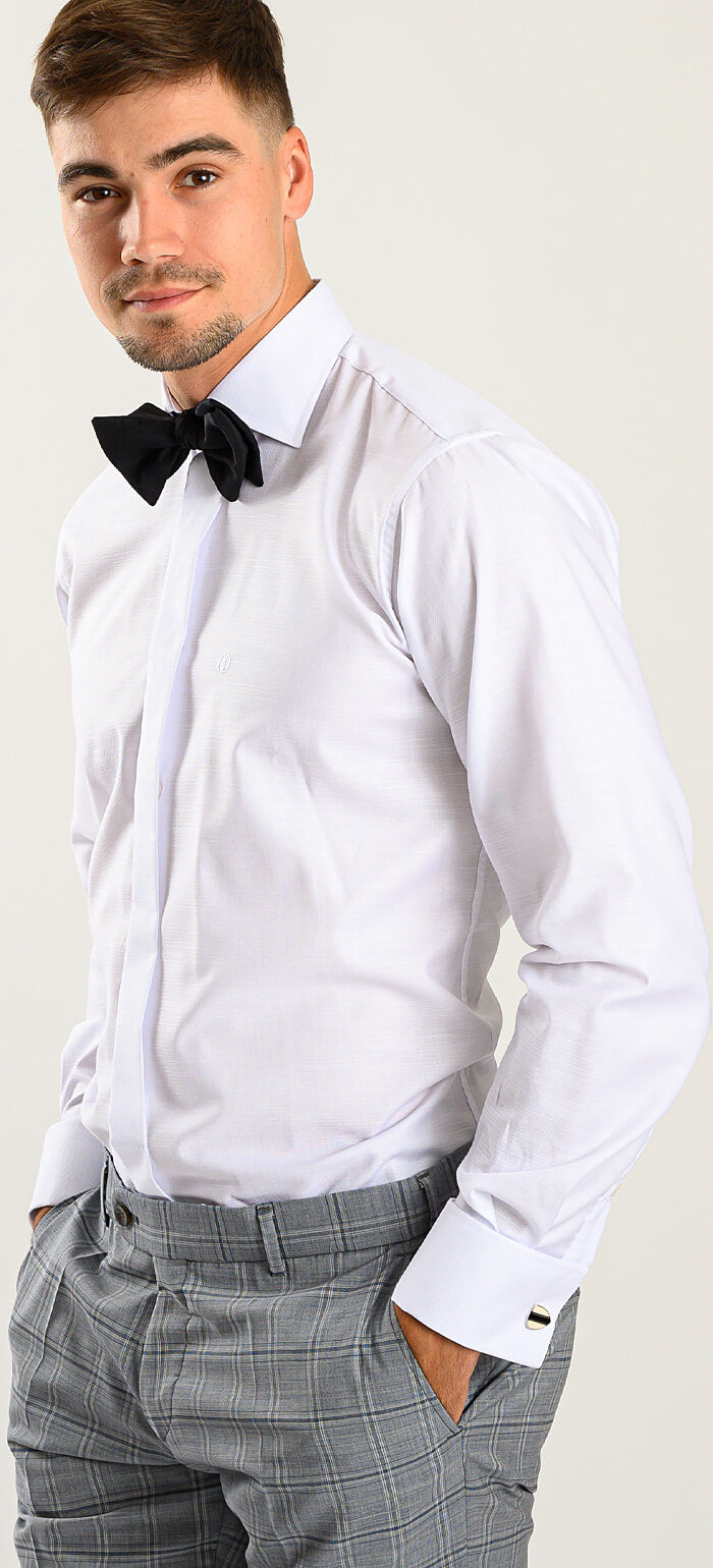 White Slim Fit Formal Shirt with Fine Structure