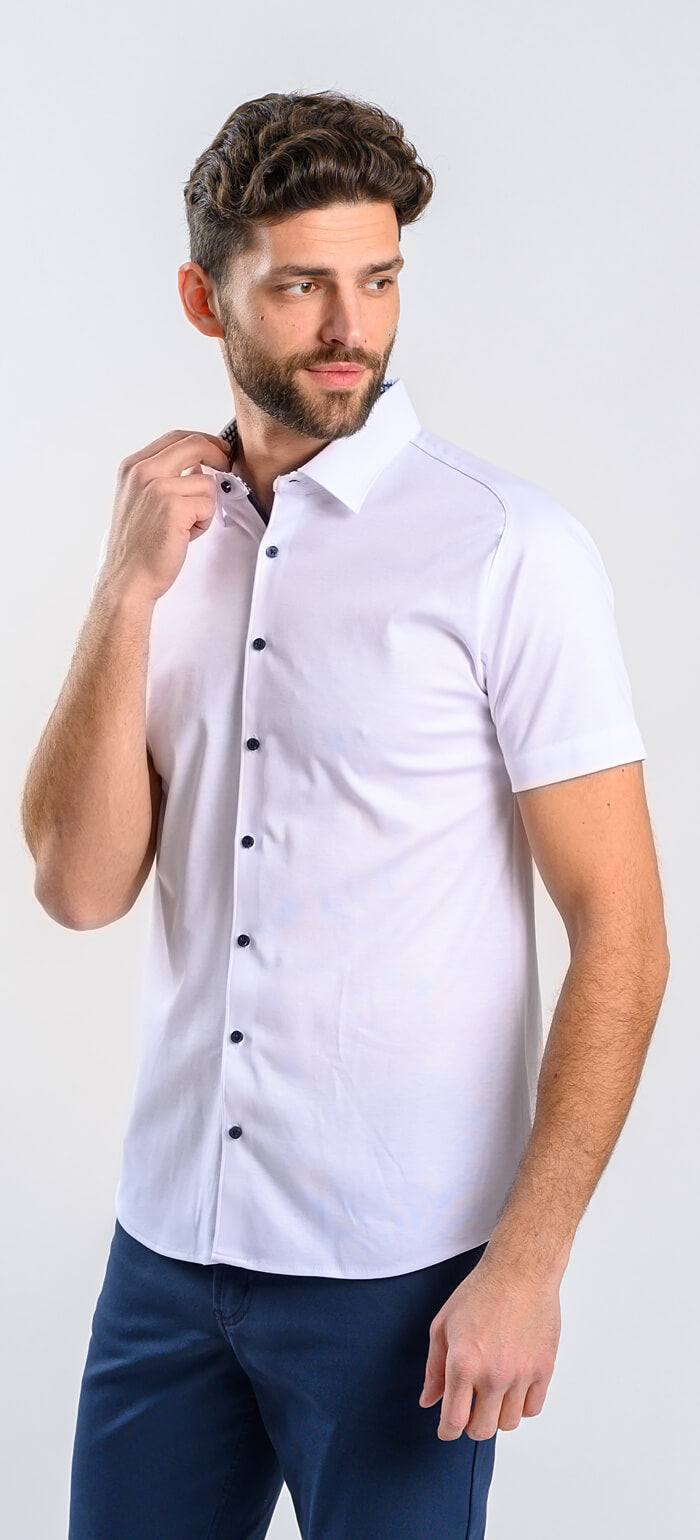 White Stretch Extra Slim Fit Short Sleeve Shirt