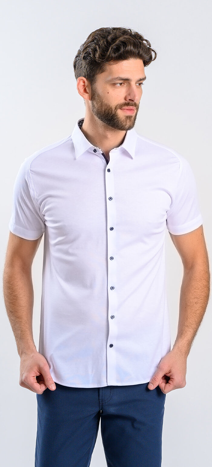 White Stretch Extra Slim Fit Short Sleeve Shirt