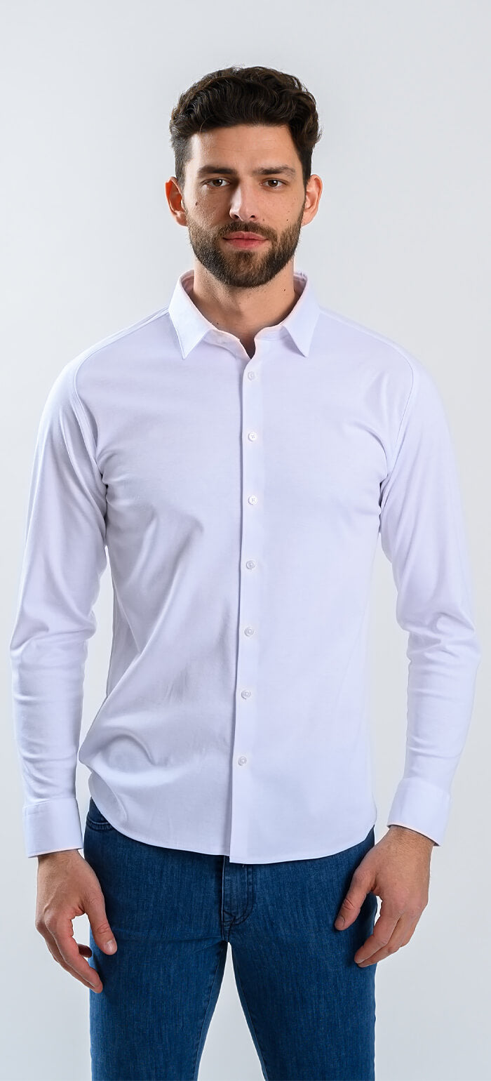 White stretch Extra Slim Fit shirt with anti-wrinkle treatment