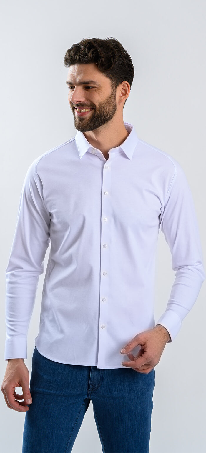 White stretch Extra Slim Fit shirt with anti-wrinkle treatment