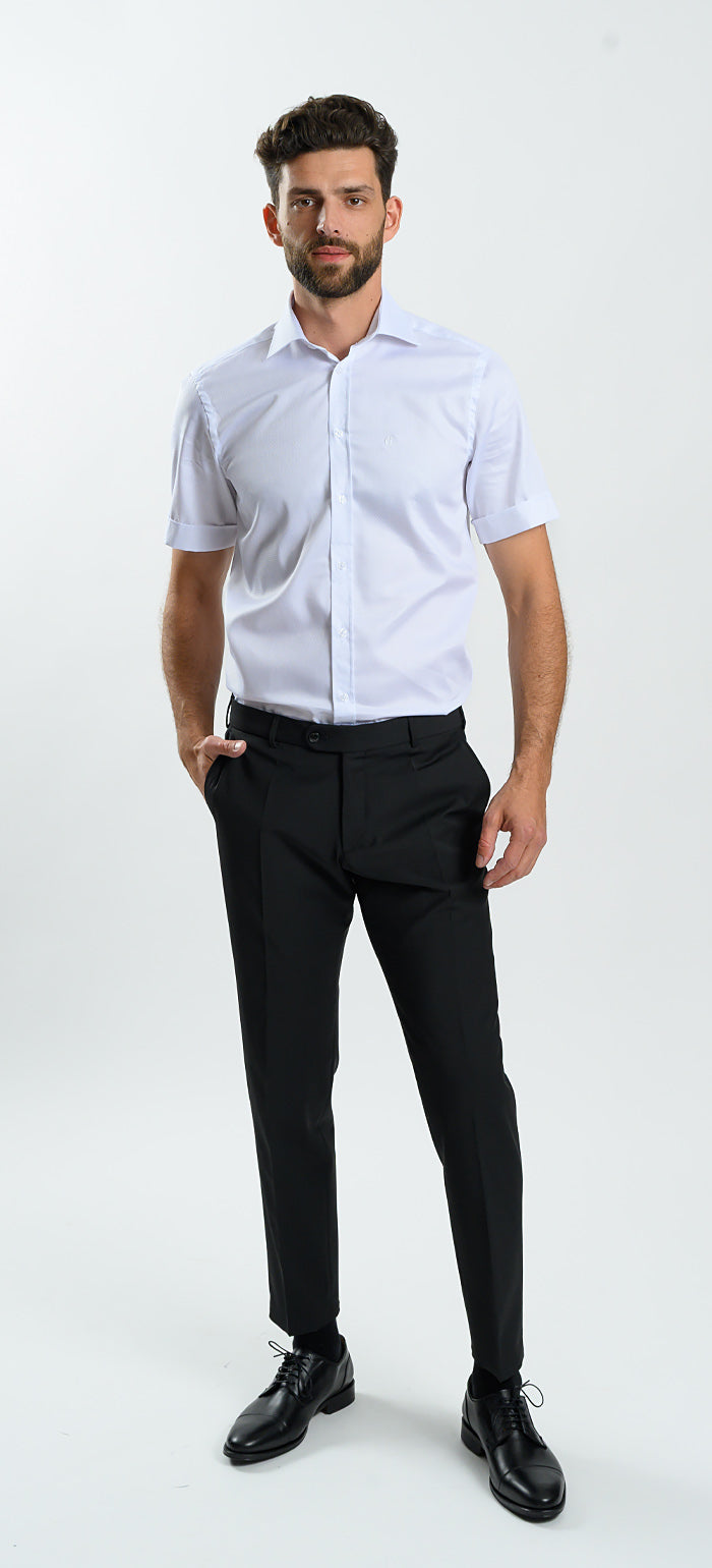 White Patterned Classic Fit Short Sleeve Shirt