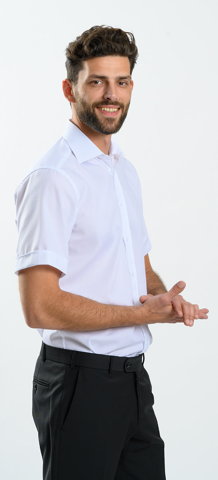 White Patterned Slim Fit Short Sleeve Shirt