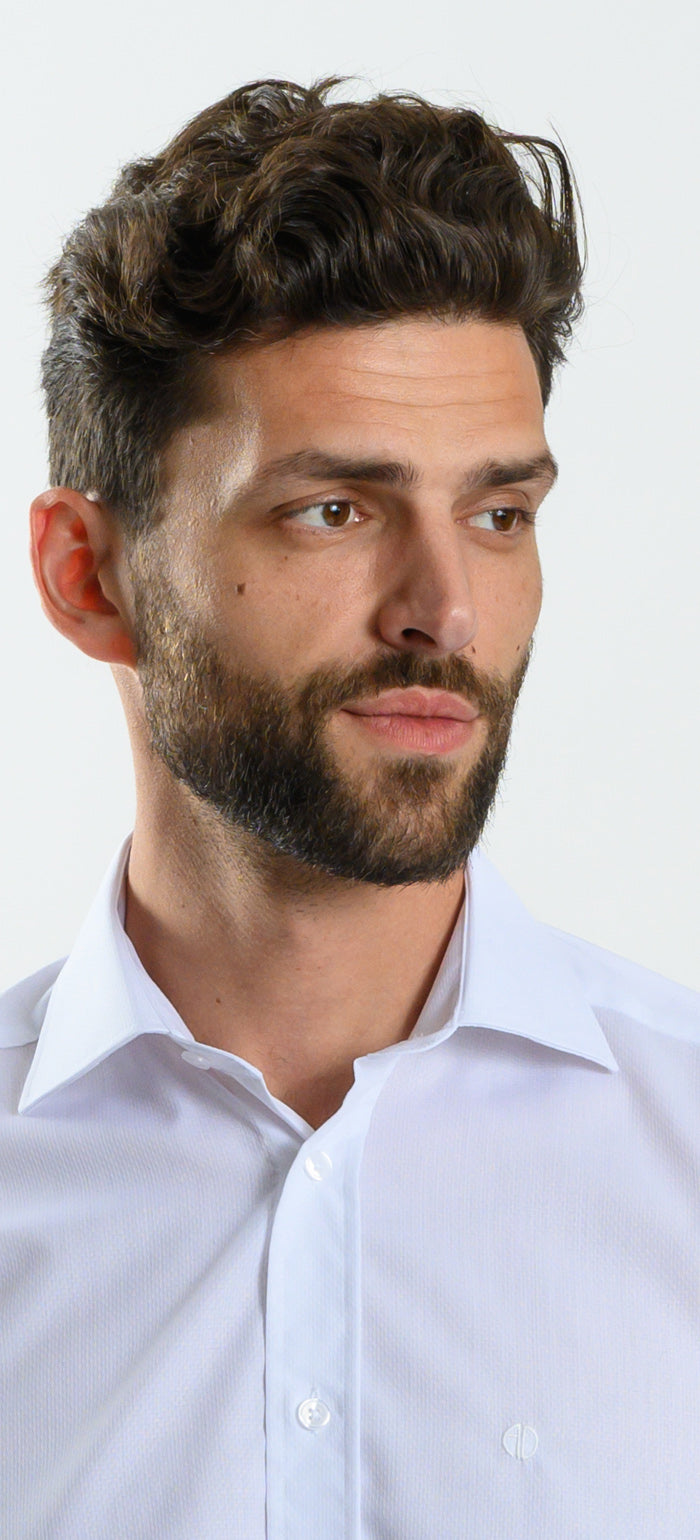 White Patterned Slim Fit Short Sleeve Shirt