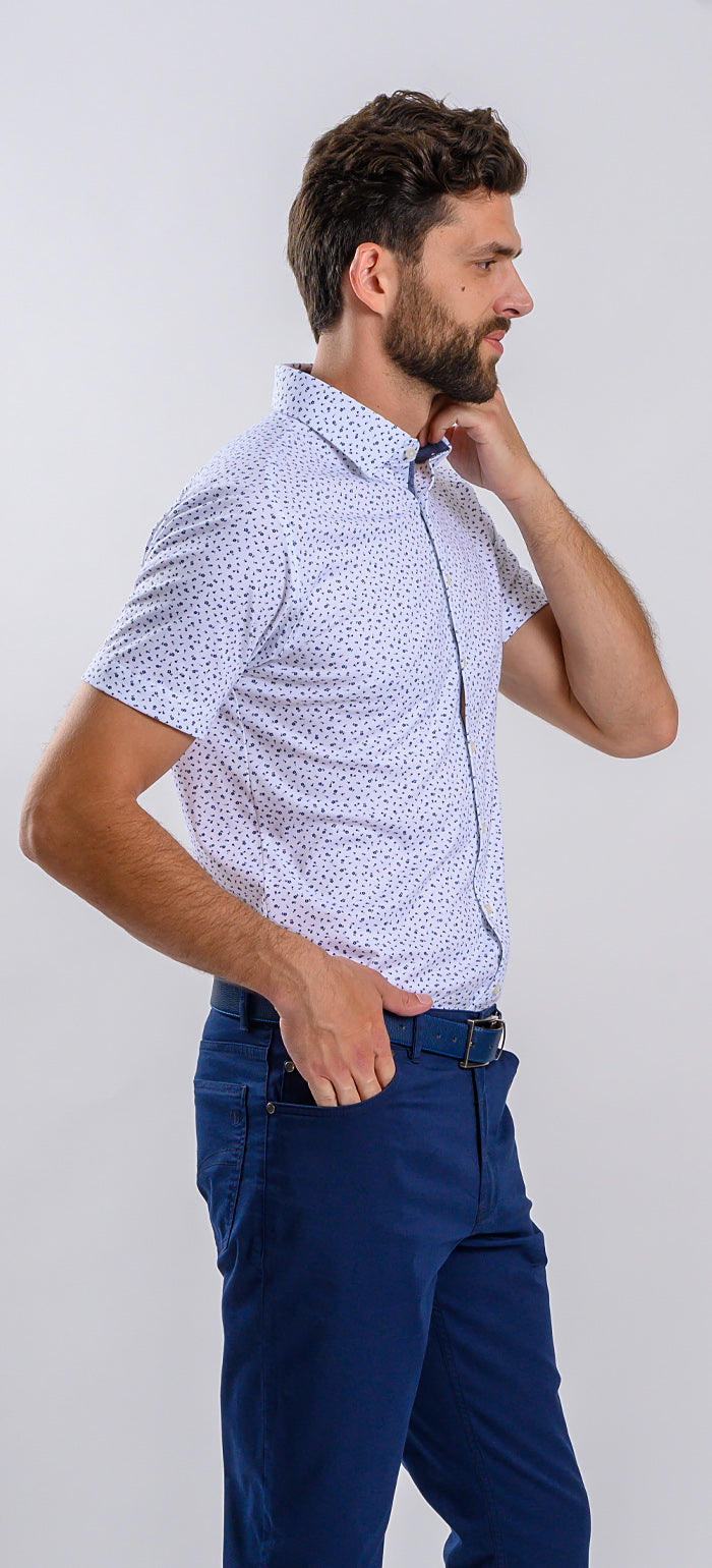 White patterned stretch Extra Slim Fit short-sleeved shirt
