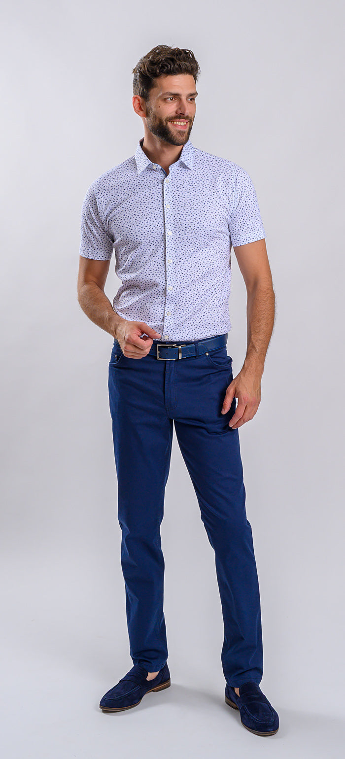 White patterned stretch Extra Slim Fit short-sleeved shirt