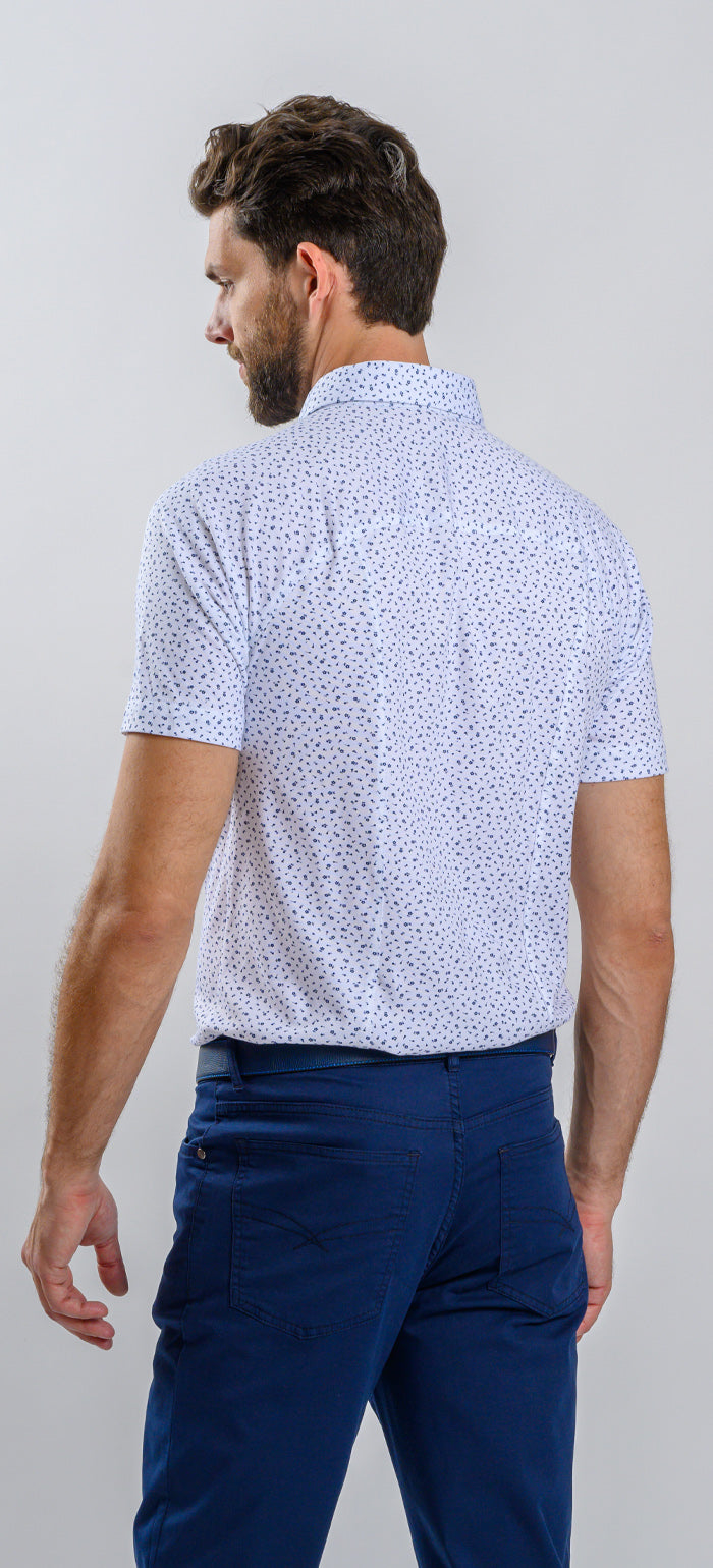 White patterned stretch Extra Slim Fit short-sleeved shirt