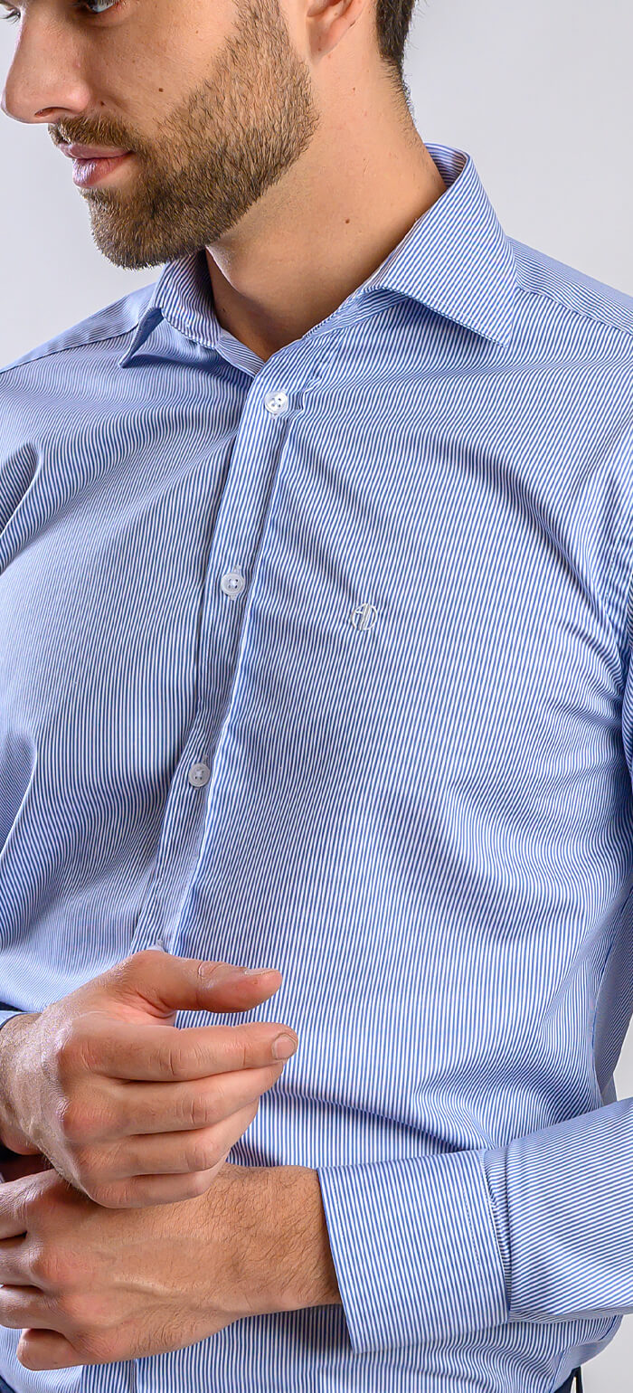 White and blue striped Slim Fit shirt