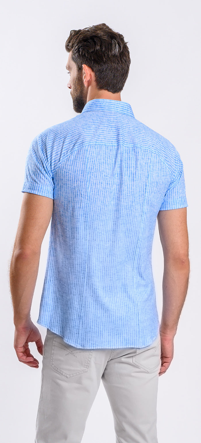 White and blue striped stretch Extra Slim Fit short-sleeved shirt