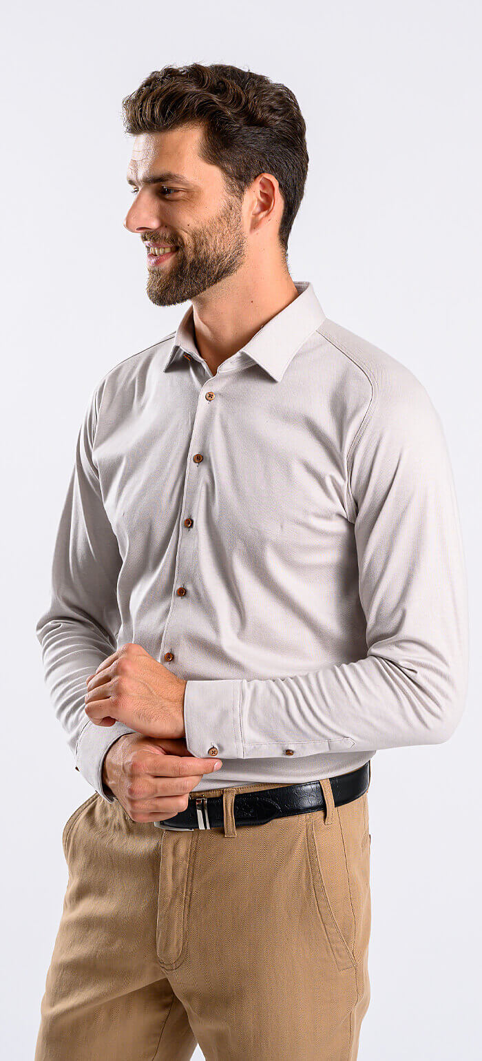 Pale brown stretch Extra Slim Fit shirt with anti-wrinkle treatment