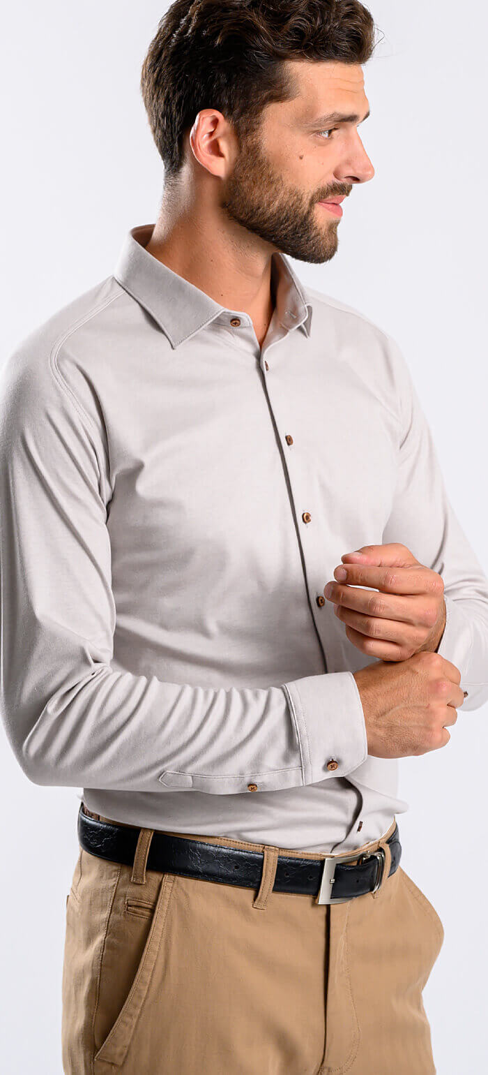 Pale brown stretch Extra Slim Fit shirt with anti-wrinkle treatment