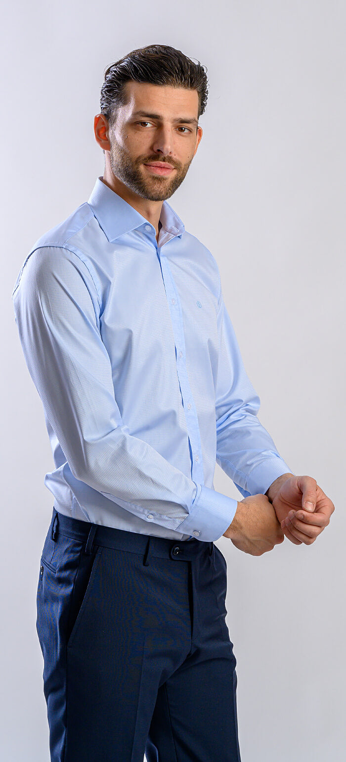 Light blue Extra Slim Fit shirt with a subtle check pattern