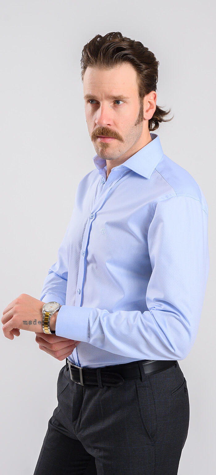 Light blue Extra Slim Fit shirt with a subtle pattern