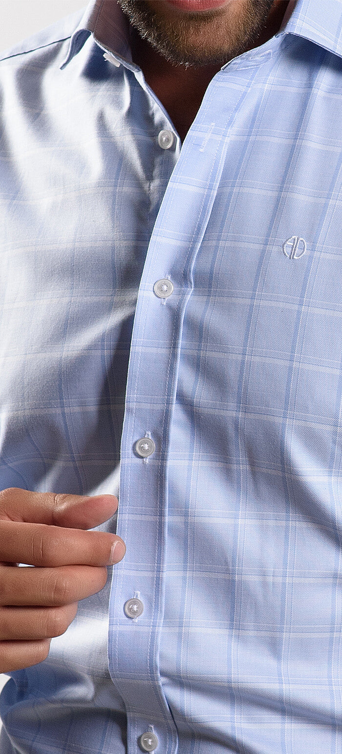 Pale blue checked slim fit shirt