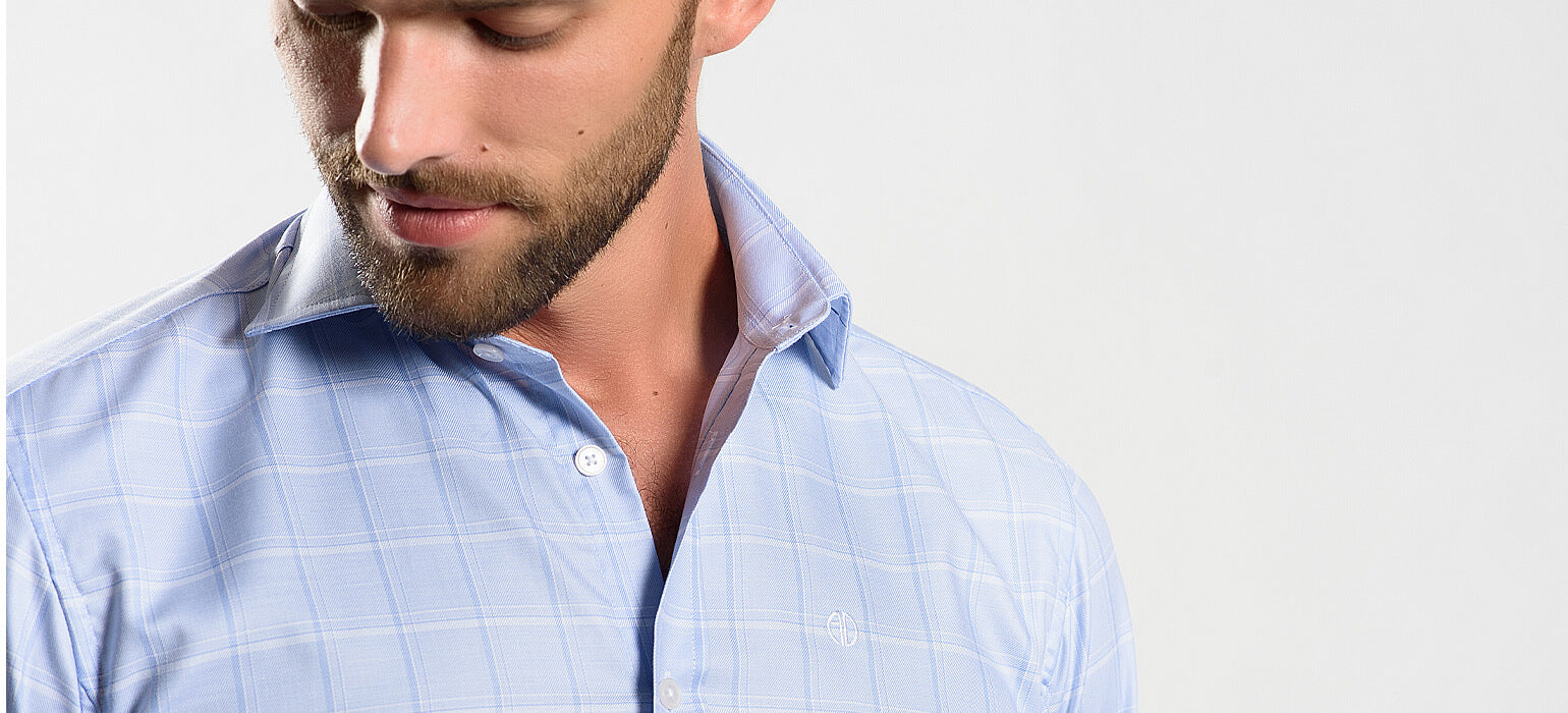 Pale blue checked slim fit shirt