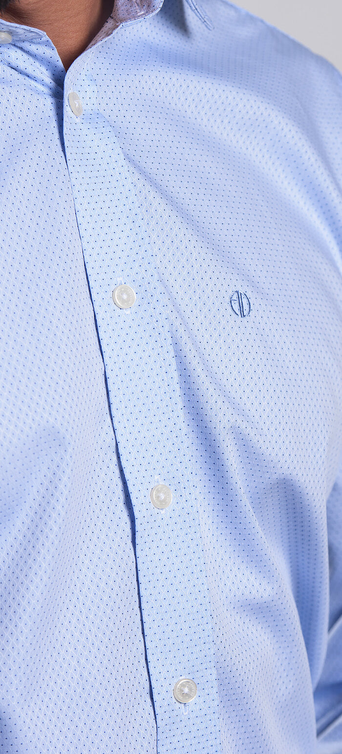 Pale blue slim fit shirt with subtle pattern