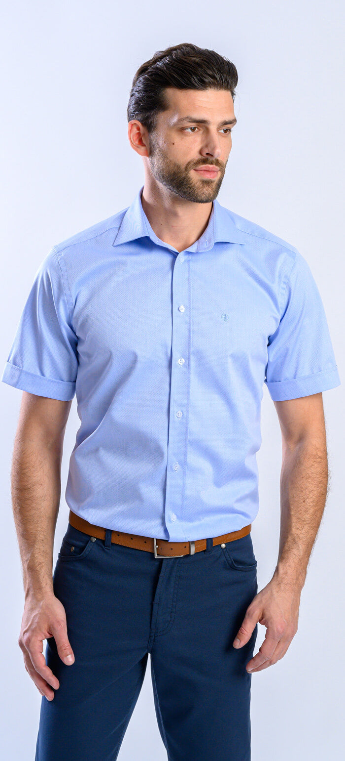 Pale blue slim fit short sleeve shirt