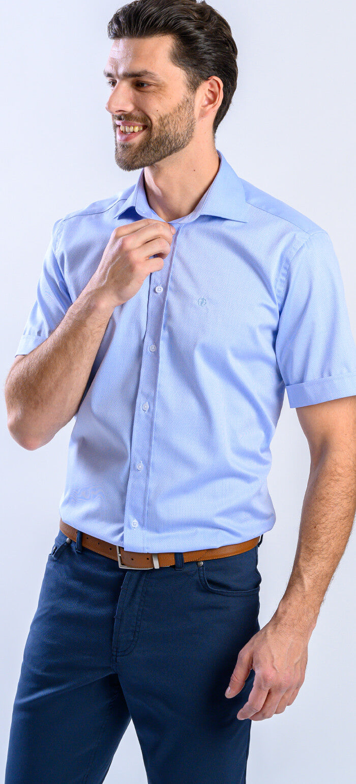 Pale blue slim fit short sleeve shirt