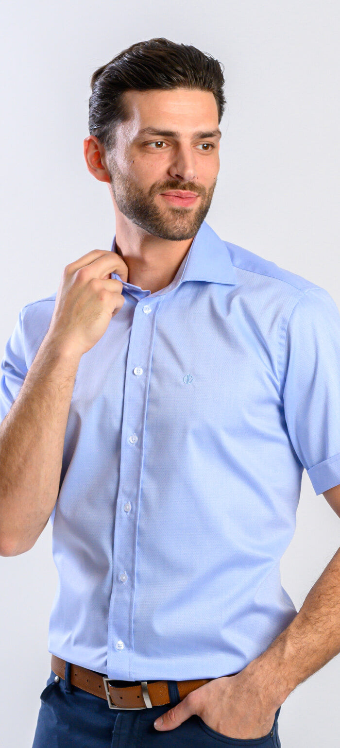 Pale blue slim fit short sleeve shirt
