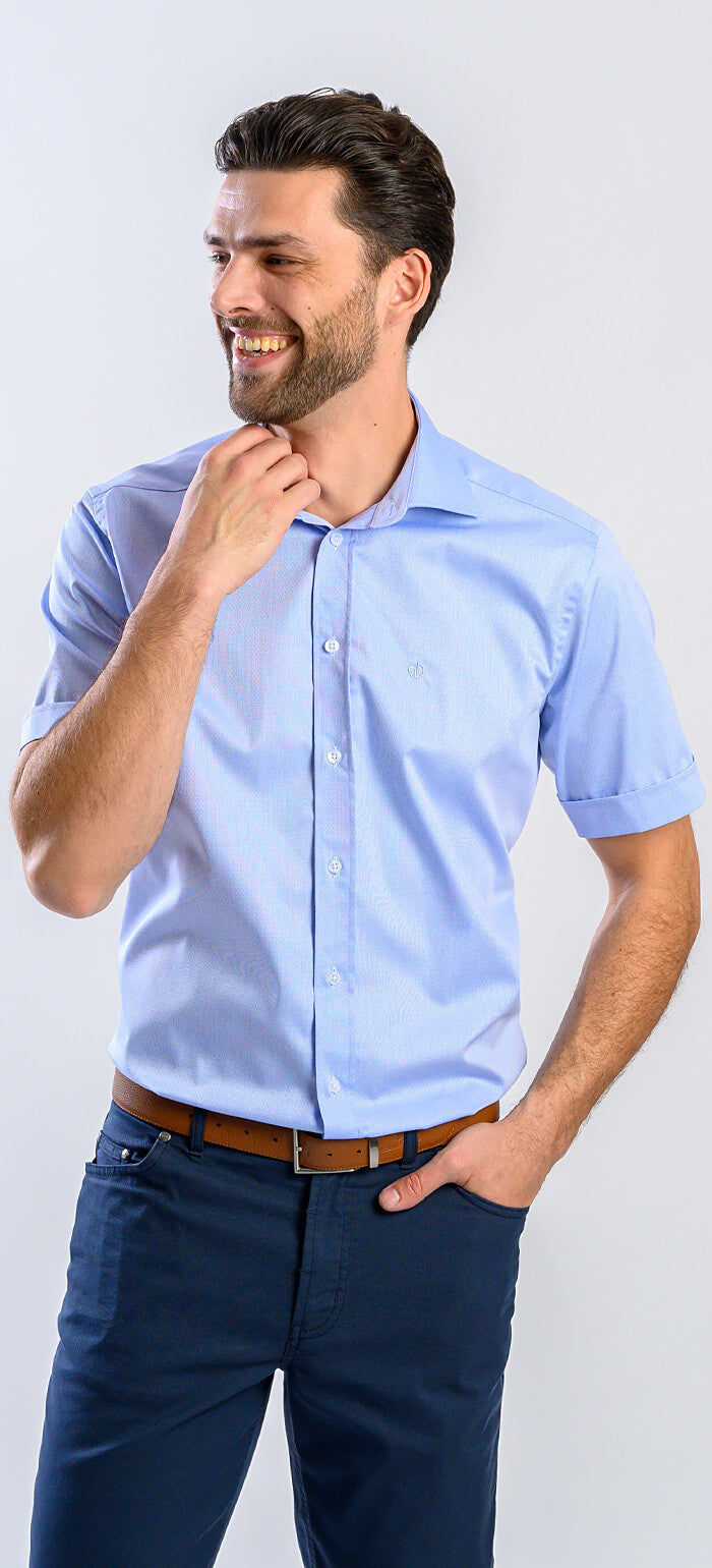 Pale blue slim fit short sleeve shirt