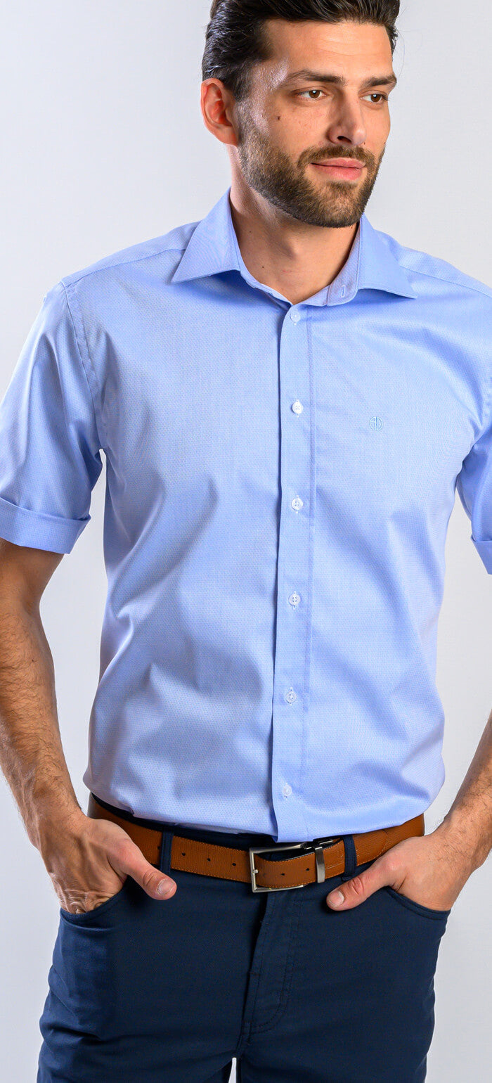 Pale blue slim fit short sleeve shirt
