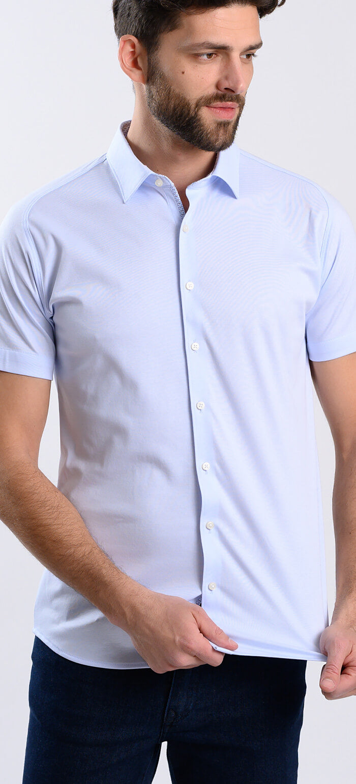 Light blue stretch Extra Slim Fit short-sleeved shirt