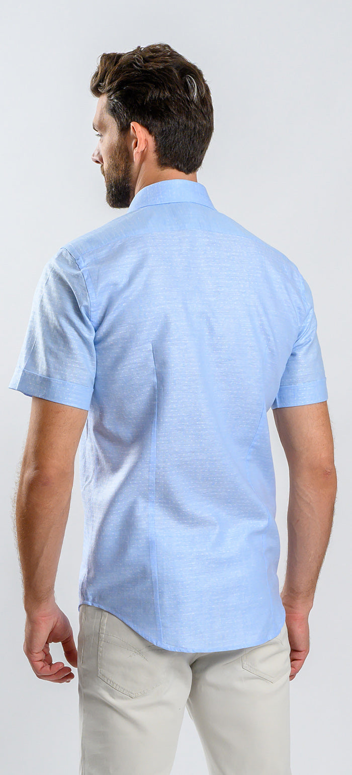 Pale blue patterned linen Extra Slim Fit short-sleeved shirt