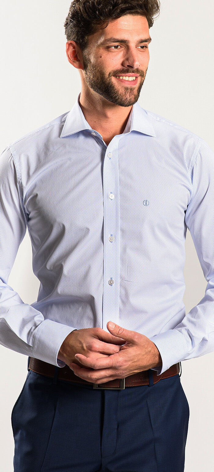 Pale blue patterned Slim Fit shirt from the Basic line