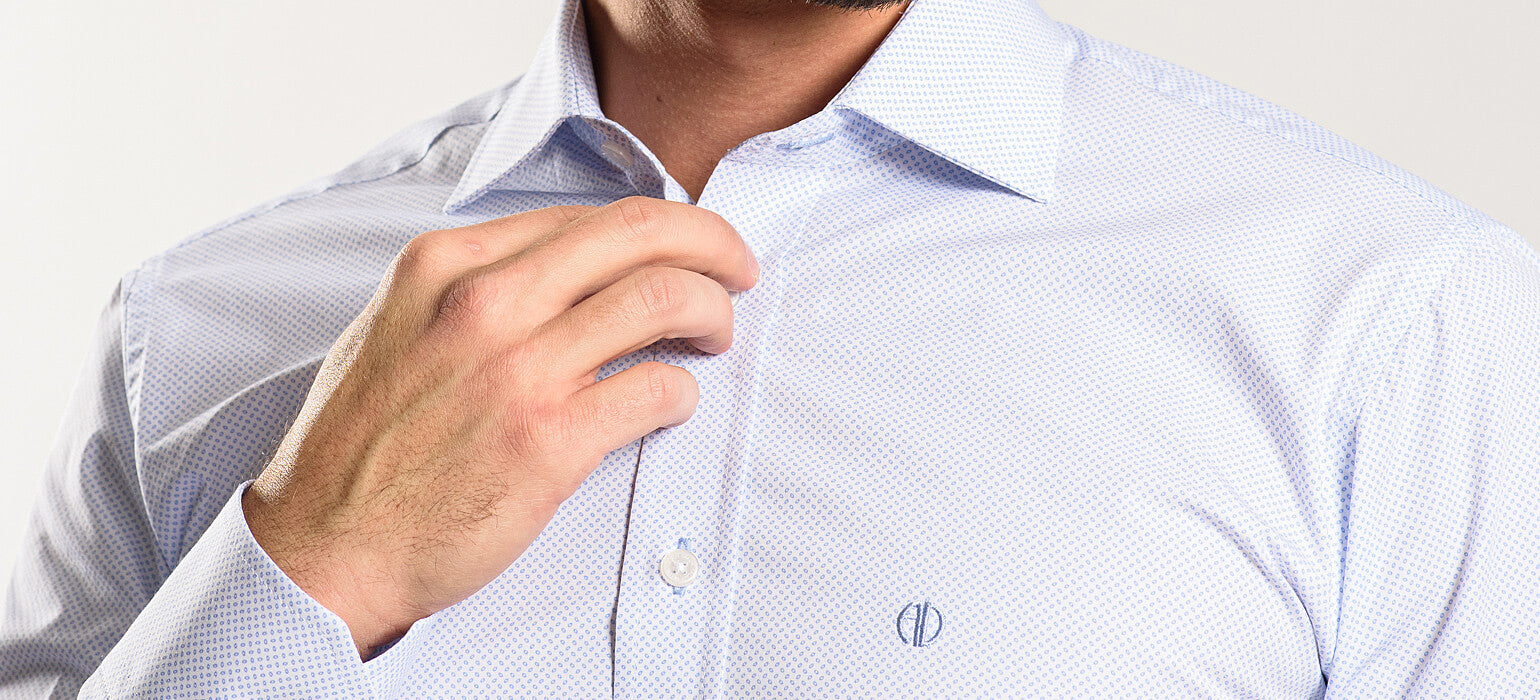 Pale blue patterned Slim Fit shirt from the Basic line