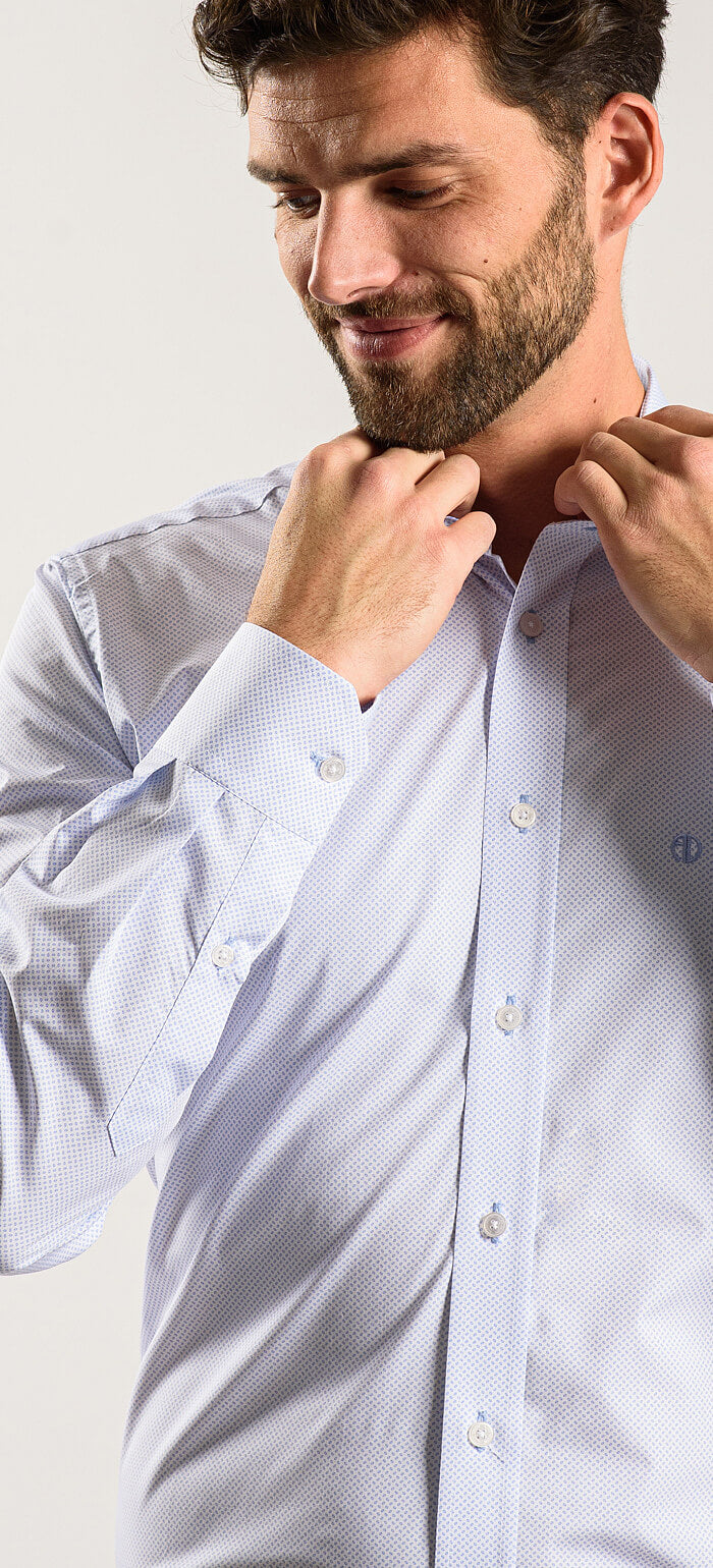 Pale blue patterned Slim Fit shirt from the Basic line