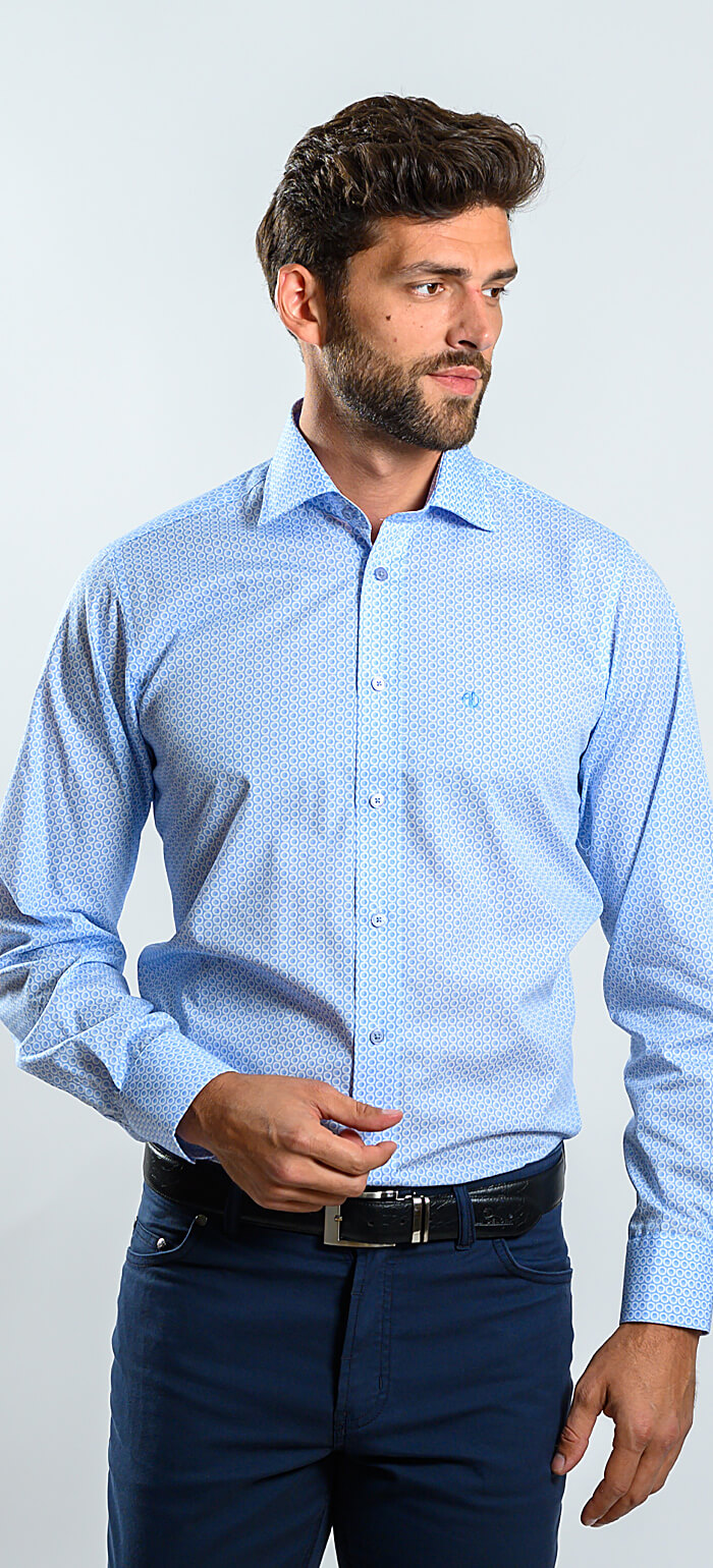 Pale blue patterned Slim Fit shirt