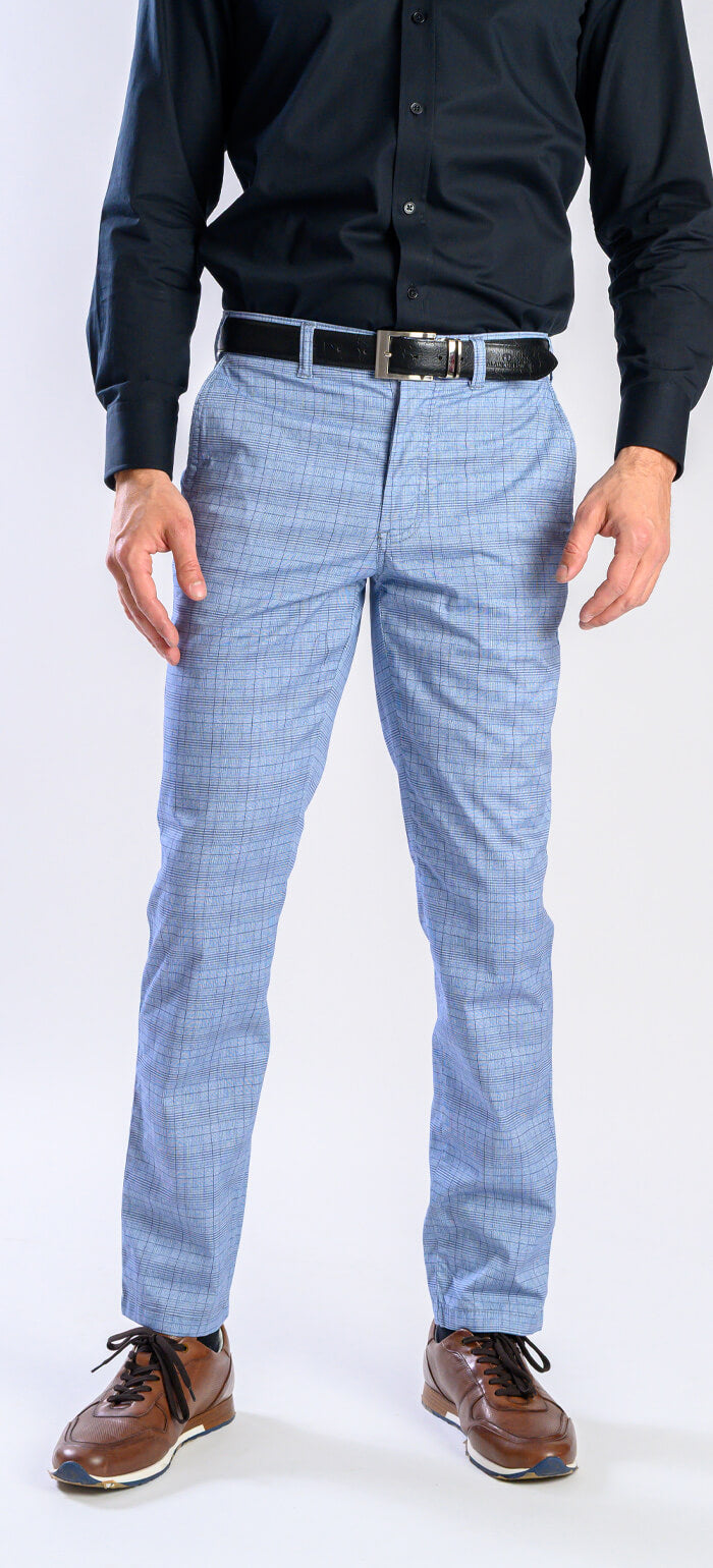 Light blue checked chinos