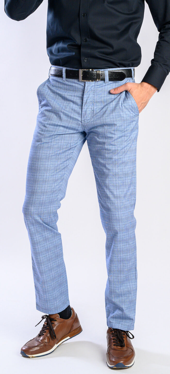 Light blue checked chinos