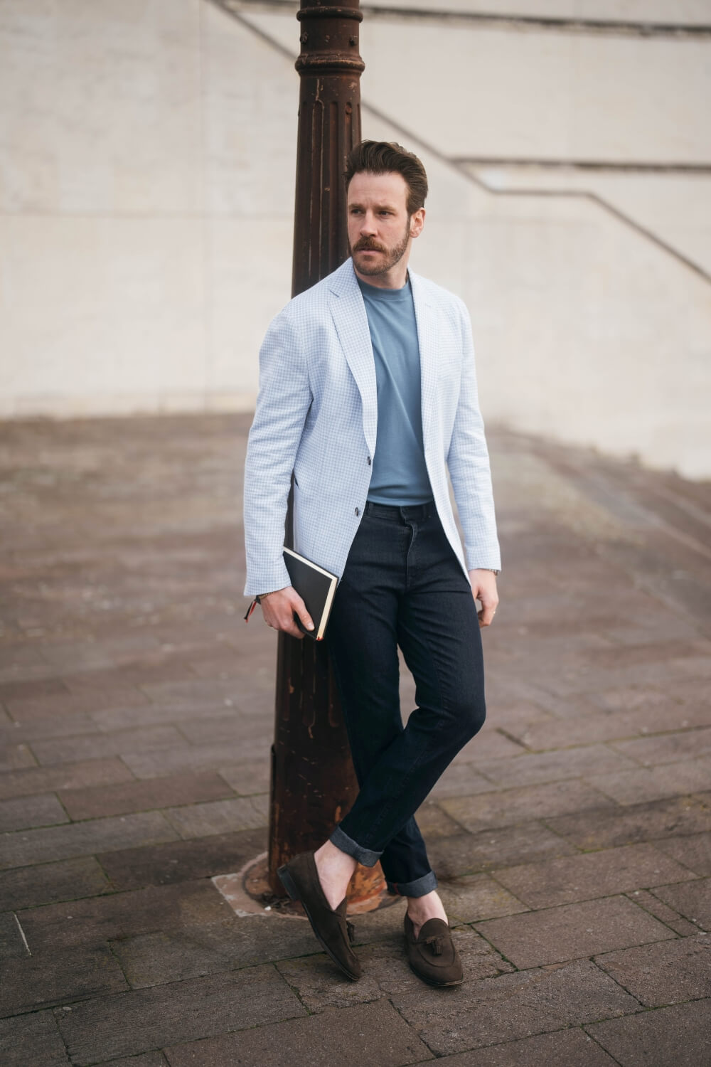 Pale blue and white summer jacket