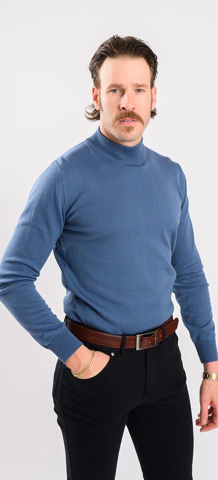 Pale blue cotton turtleneck