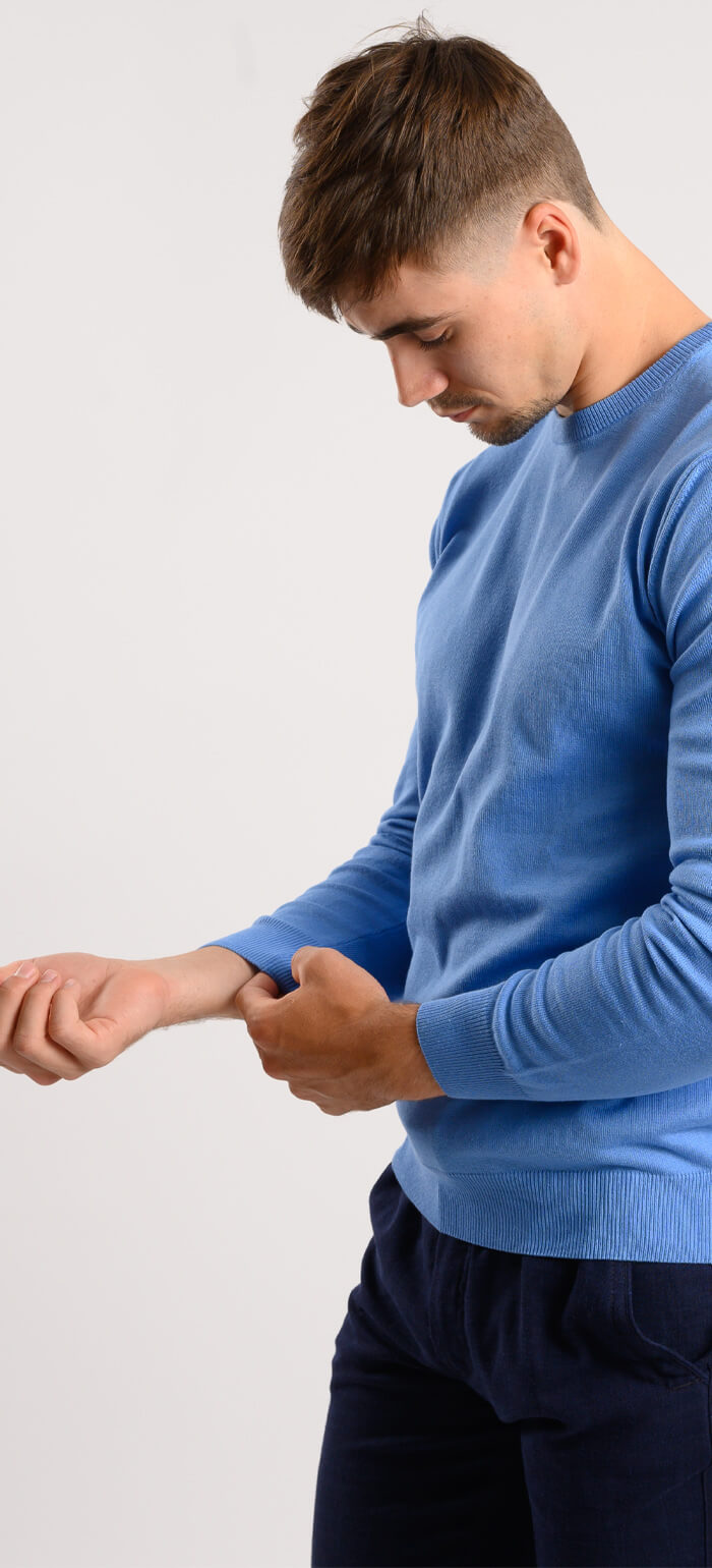 Pale blue cotton round neck sweater