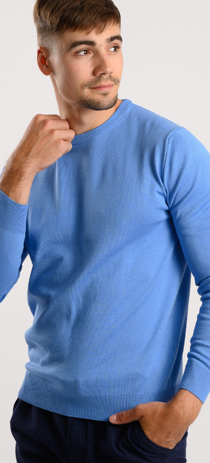 Pale blue cotton round neck sweater