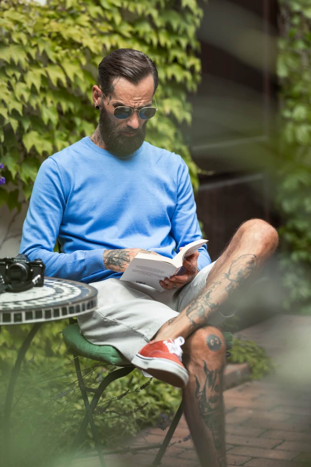 Pale blue cotton round neck sweater