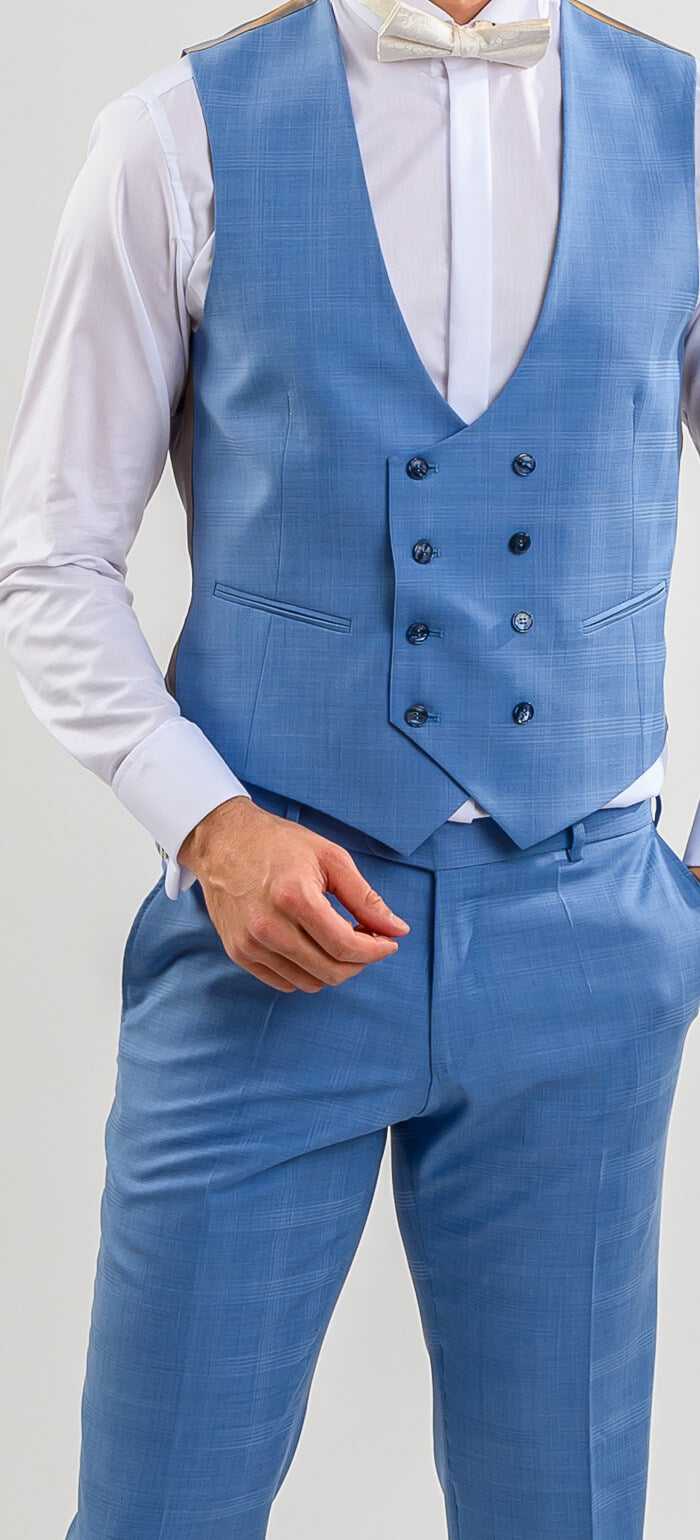 Pale blue wedding slim fit suit with vest